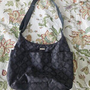 Baggallini Hobo Crossbody Bag, Black and Grey Geometric Pattern